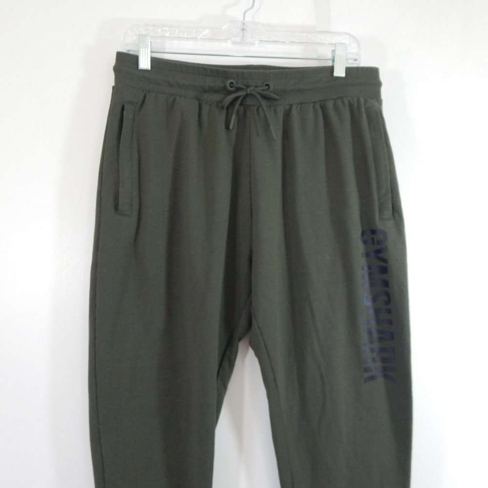 GYMSHARK pants power joggers high waist logo pockets sweatpants olive green L - Picture 2 of 8
